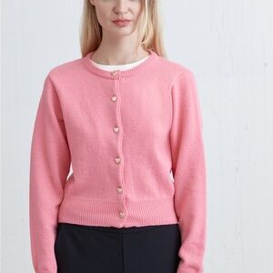 OAK + FORT Pink Cardigan with Gold Heart Buttons